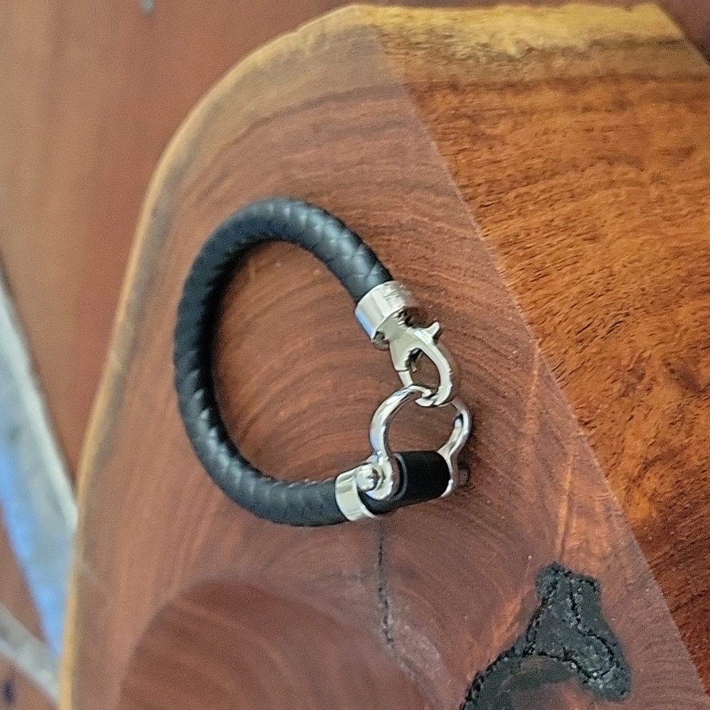 Omega Aqua Sailing Stainless Steel Bracelet, Size Medium, Black Rubber Braided